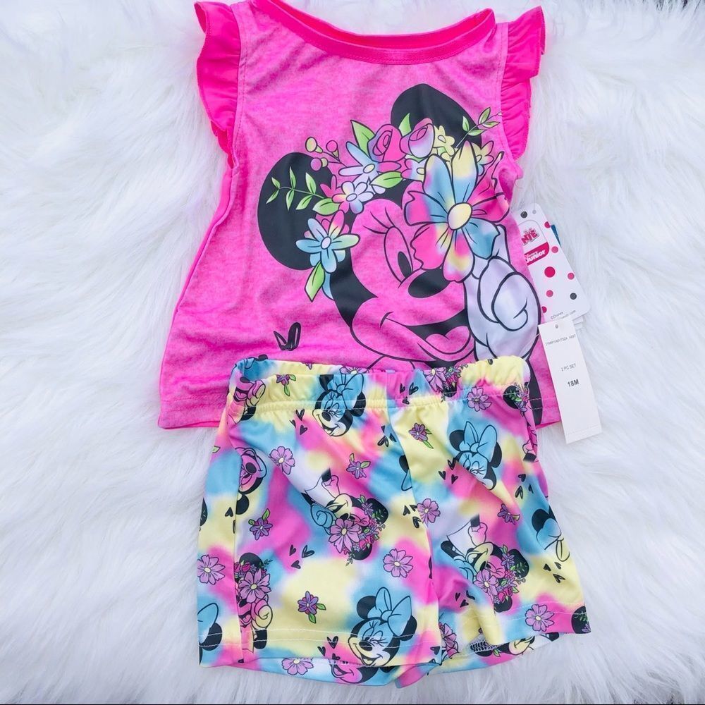 Brand New Mickey Mouse Pink Flutter Sleeve Pajamas Set For 24 Mnth Baby